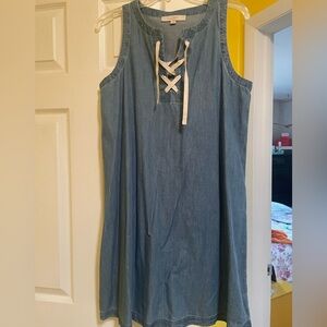 LOFT Lightweight Denim Sleeveless Dress with Tie Front Closure
Size Small